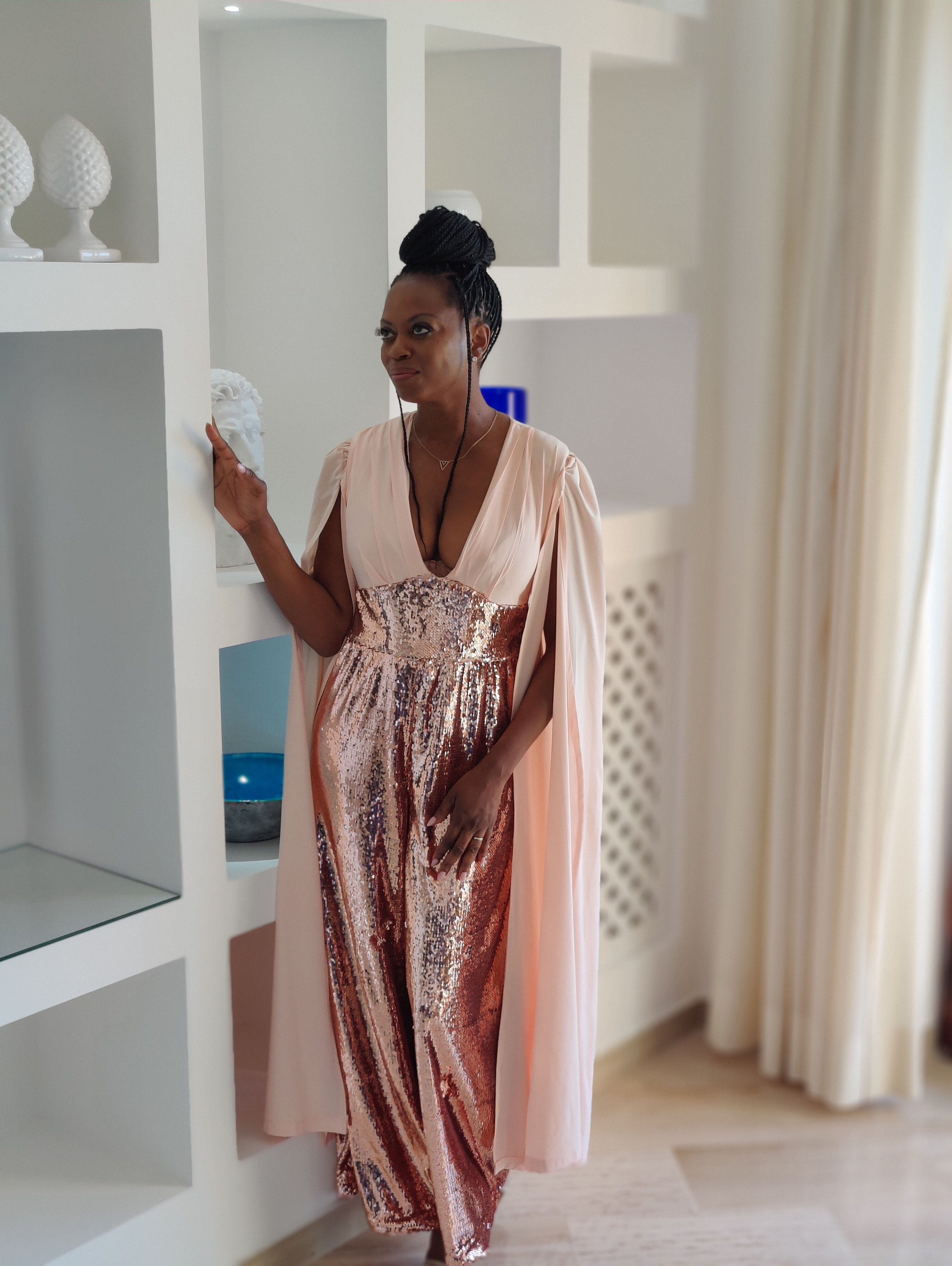 Sequin Jumpsuit With Cape Plus Size Formal Long Sleeve Sequin